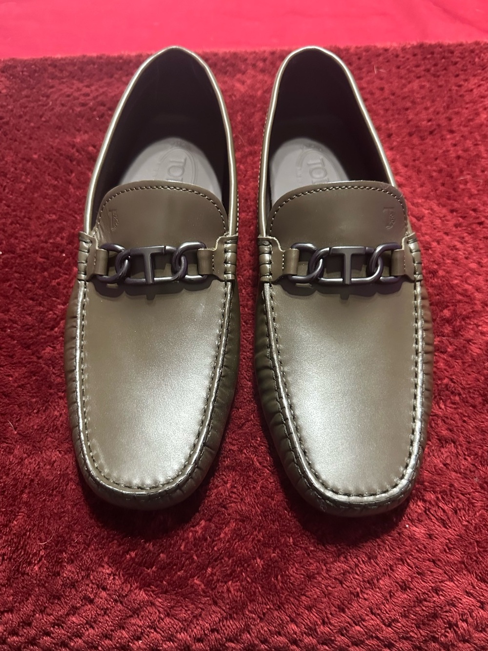 Tods Men's Leather Casual Loafers Olive Green